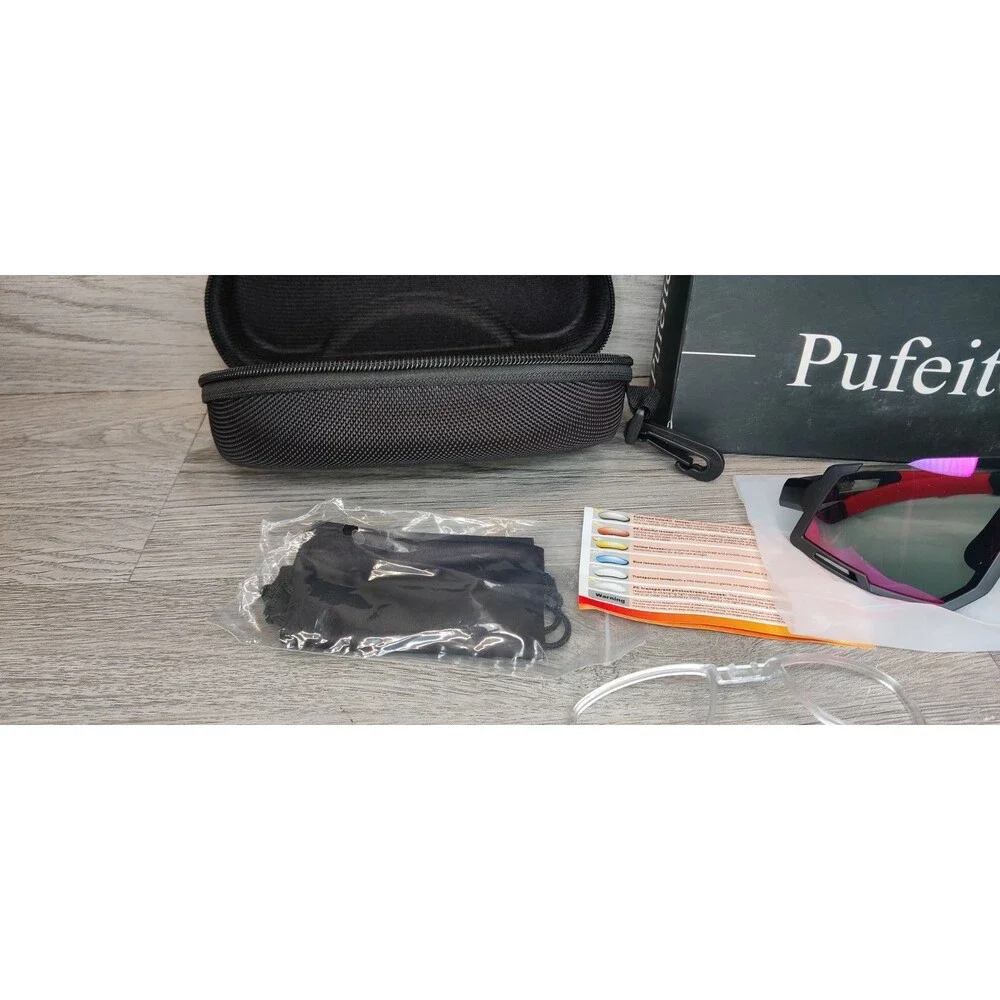 Pufeite Cycling Sunglasses Polarized UV400 Red Mirror Lens Sport Eyewear Case